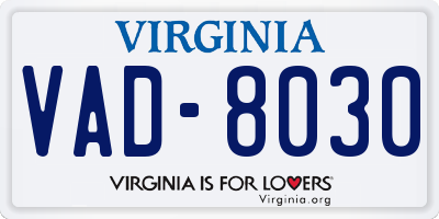 VA license plate VAD8030