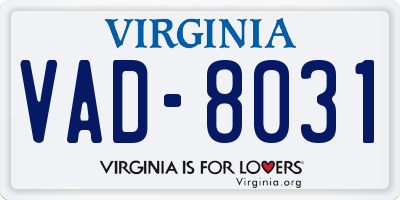 VA license plate VAD8031