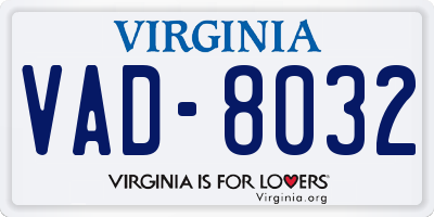 VA license plate VAD8032