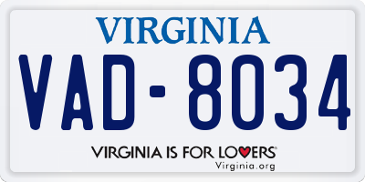 VA license plate VAD8034