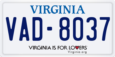 VA license plate VAD8037