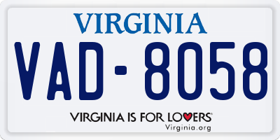 VA license plate VAD8058