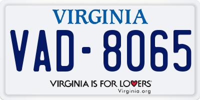 VA license plate VAD8065