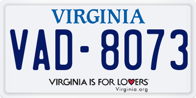 VA license plate VAD8073