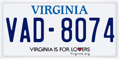VA license plate VAD8074