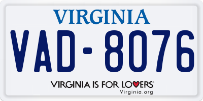VA license plate VAD8076