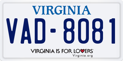 VA license plate VAD8081