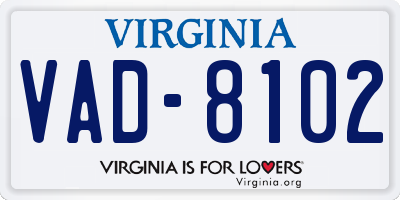 VA license plate VAD8102
