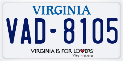 VA license plate VAD8105