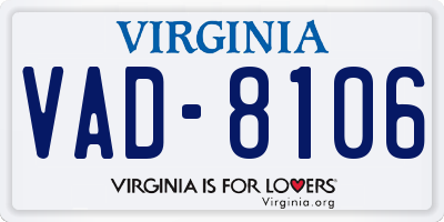 VA license plate VAD8106