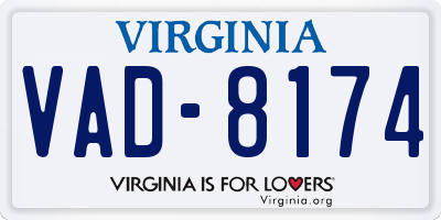 VA license plate VAD8174