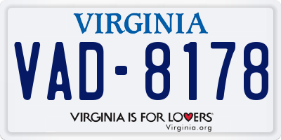 VA license plate VAD8178