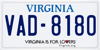 VA license plate VAD8180