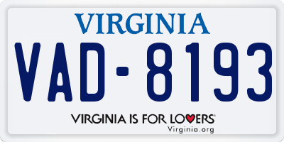 VA license plate VAD8193