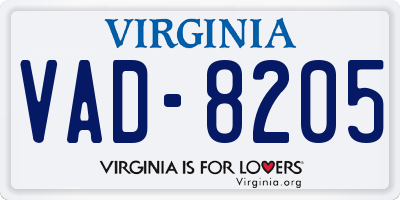VA license plate VAD8205