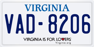 VA license plate VAD8206