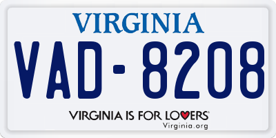VA license plate VAD8208