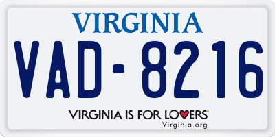 VA license plate VAD8216