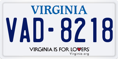 VA license plate VAD8218