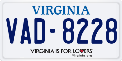 VA license plate VAD8228