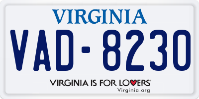 VA license plate VAD8230