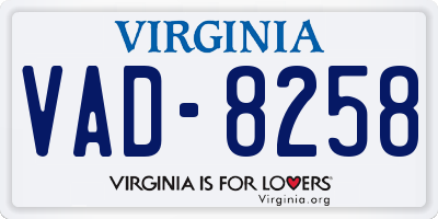 VA license plate VAD8258