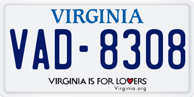 VA license plate VAD8308