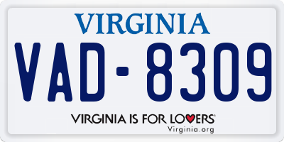 VA license plate VAD8309