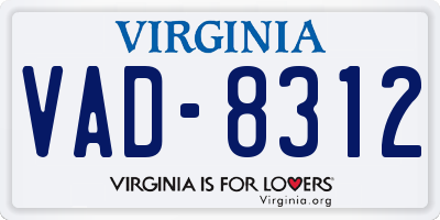 VA license plate VAD8312