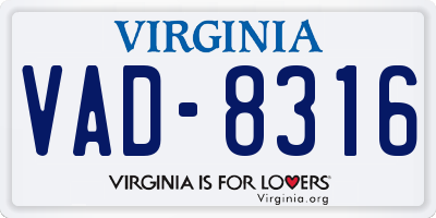 VA license plate VAD8316