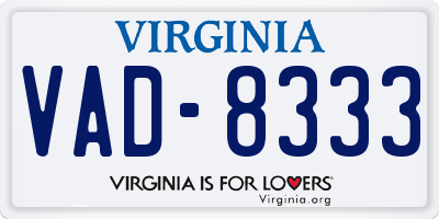 VA license plate VAD8333