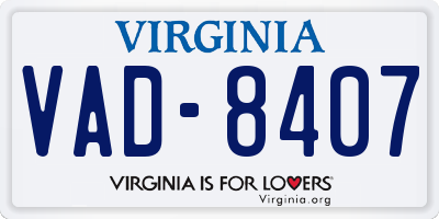 VA license plate VAD8407