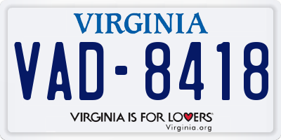 VA license plate VAD8418