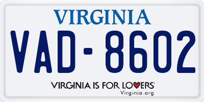 VA license plate VAD8602