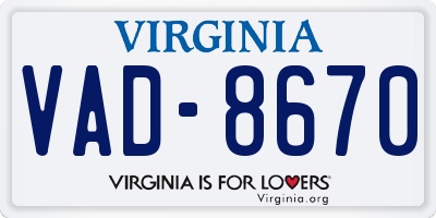 VA license plate VAD8670