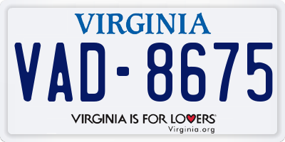 VA license plate VAD8675