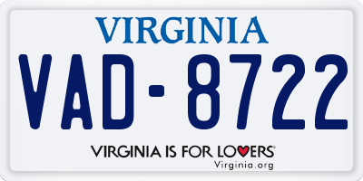 VA license plate VAD8722