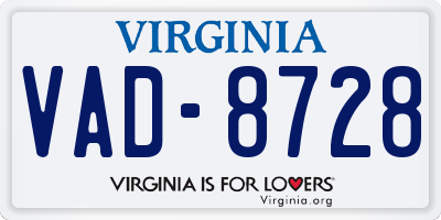 VA license plate VAD8728