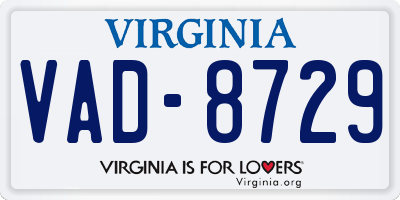 VA license plate VAD8729