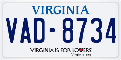 VA license plate VAD8734
