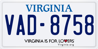 VA license plate VAD8758