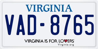 VA license plate VAD8765