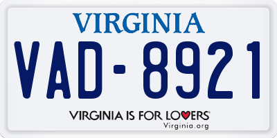 VA license plate VAD8921