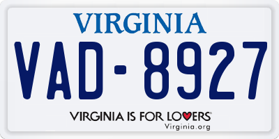 VA license plate VAD8927