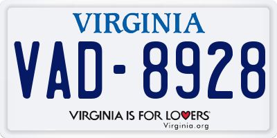 VA license plate VAD8928