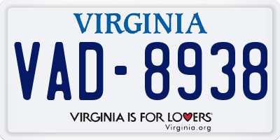 VA license plate VAD8938