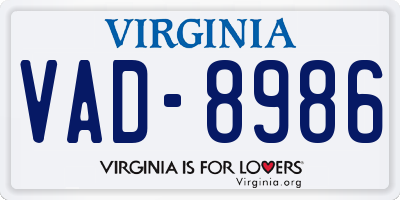 VA license plate VAD8986