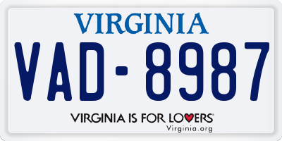 VA license plate VAD8987