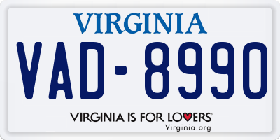 VA license plate VAD8990