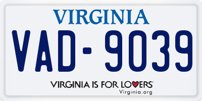 VA license plate VAD9039